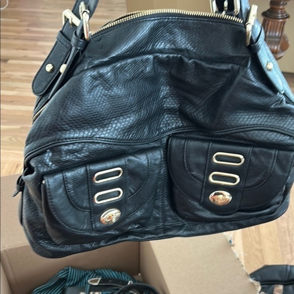 Olivia + Joy Black Shoulder Bag with Gold Accents NWOT